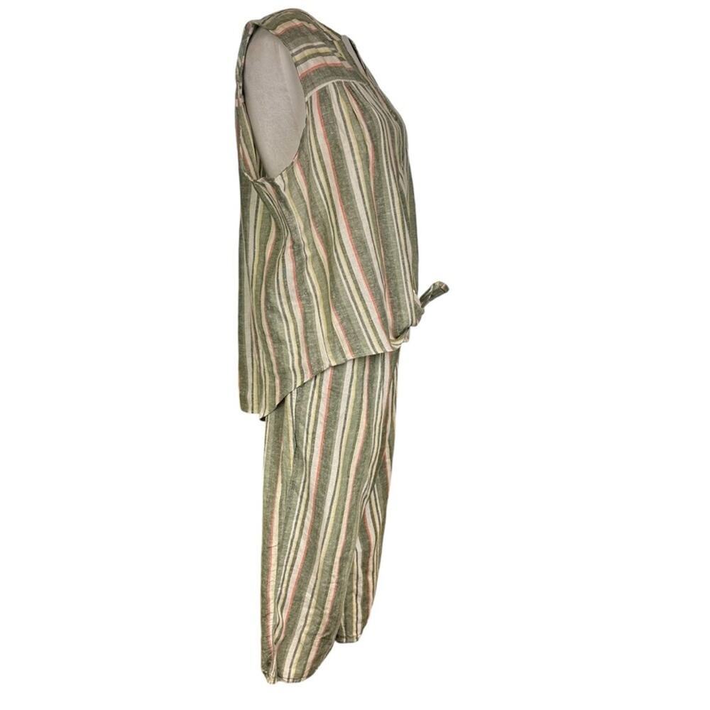 Ruby Rd Linen Blend Striped Cropped Pant Shirt Se… - image 3